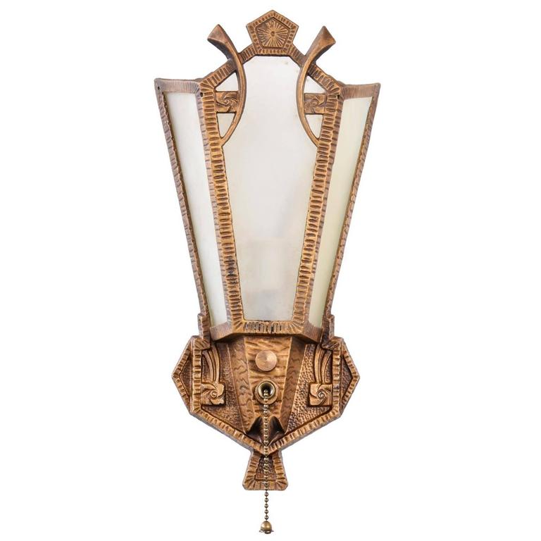 Art Deco Sconce with Etched Glass Panels at 1stDibs