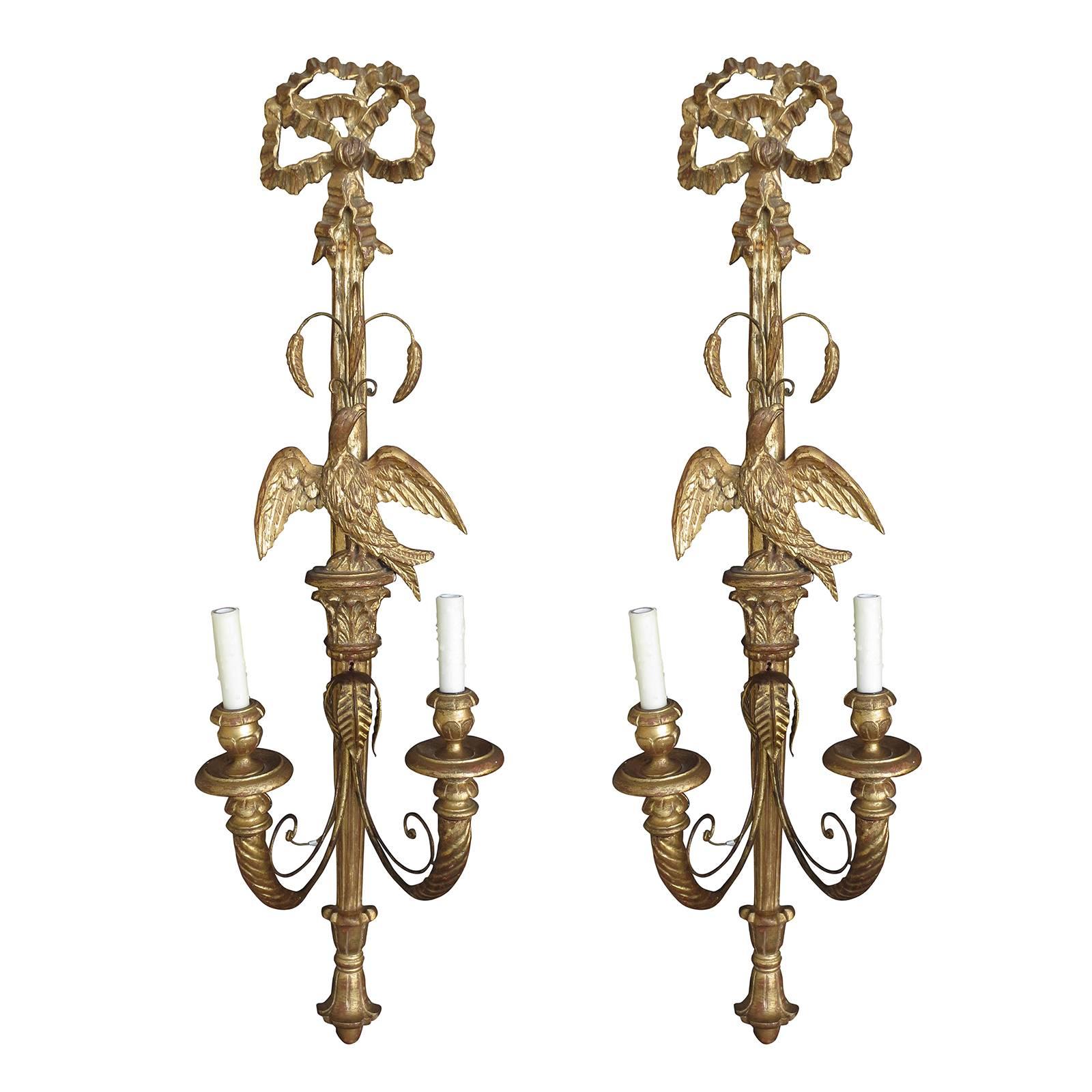 20th Century Italian Palladio Giltwood Sconces with Eagle For Sale