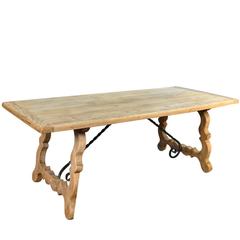Antique French Farm Table - Trestle Table in Washed Oak