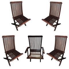 Set of Five Wood Folding Chairs, Patio Chairs