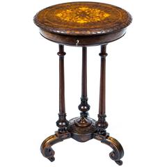 Antique Victorian Burr Walnut Inlaid Work Table, circa 1860