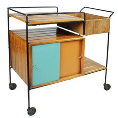 Retro Wrought Iron, Slatwood Serving Cart