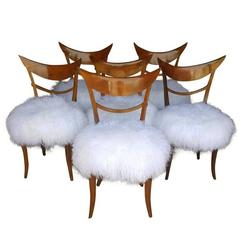19th Century Set of Six Curve Back Directoire Walnut Chairs in Tibetan Lamb Hide 5