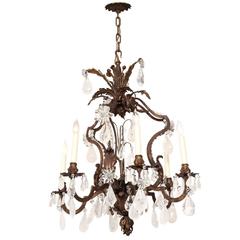 Six-Light Louis XV Style Cage Form Iron and Crystal Chandelier 3
