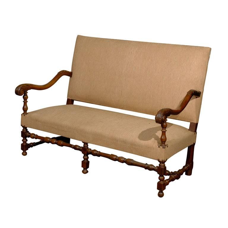 French Baroque Style Upholstered Settee with Turned Legs