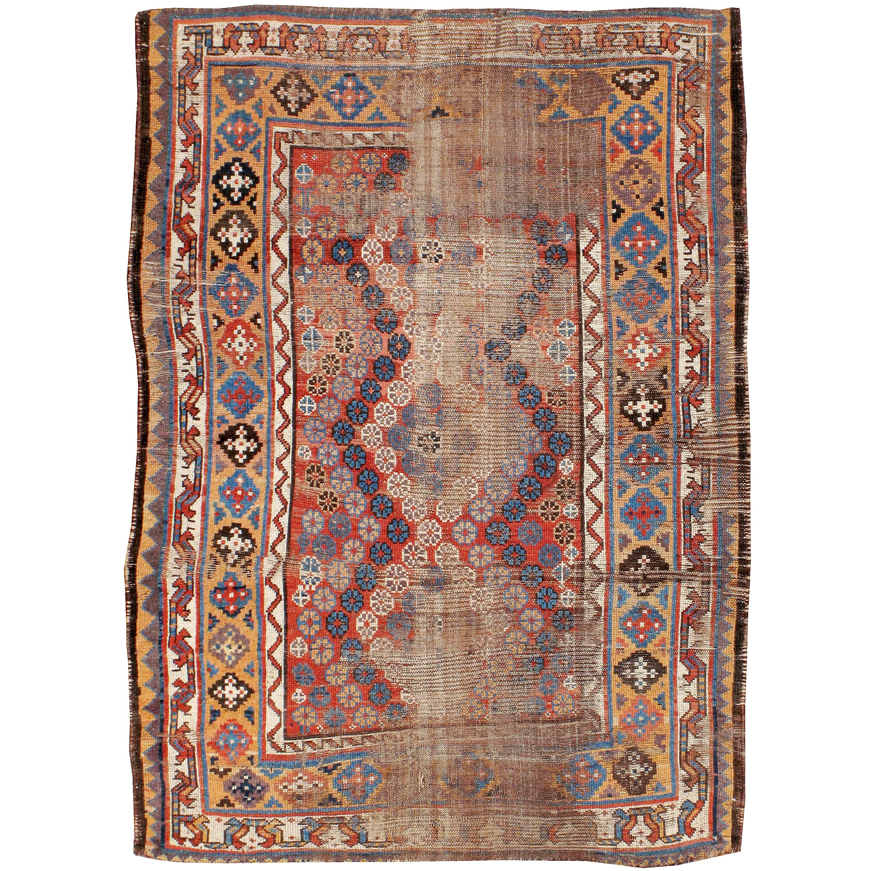 Late 19th Century Distressed Antique Persian Kurd Accent Rug