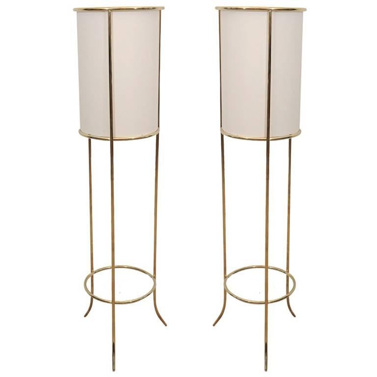 Pair of T.H. Robsjohn-Gibbings for Hansen Floor Brass Lamps For Sale