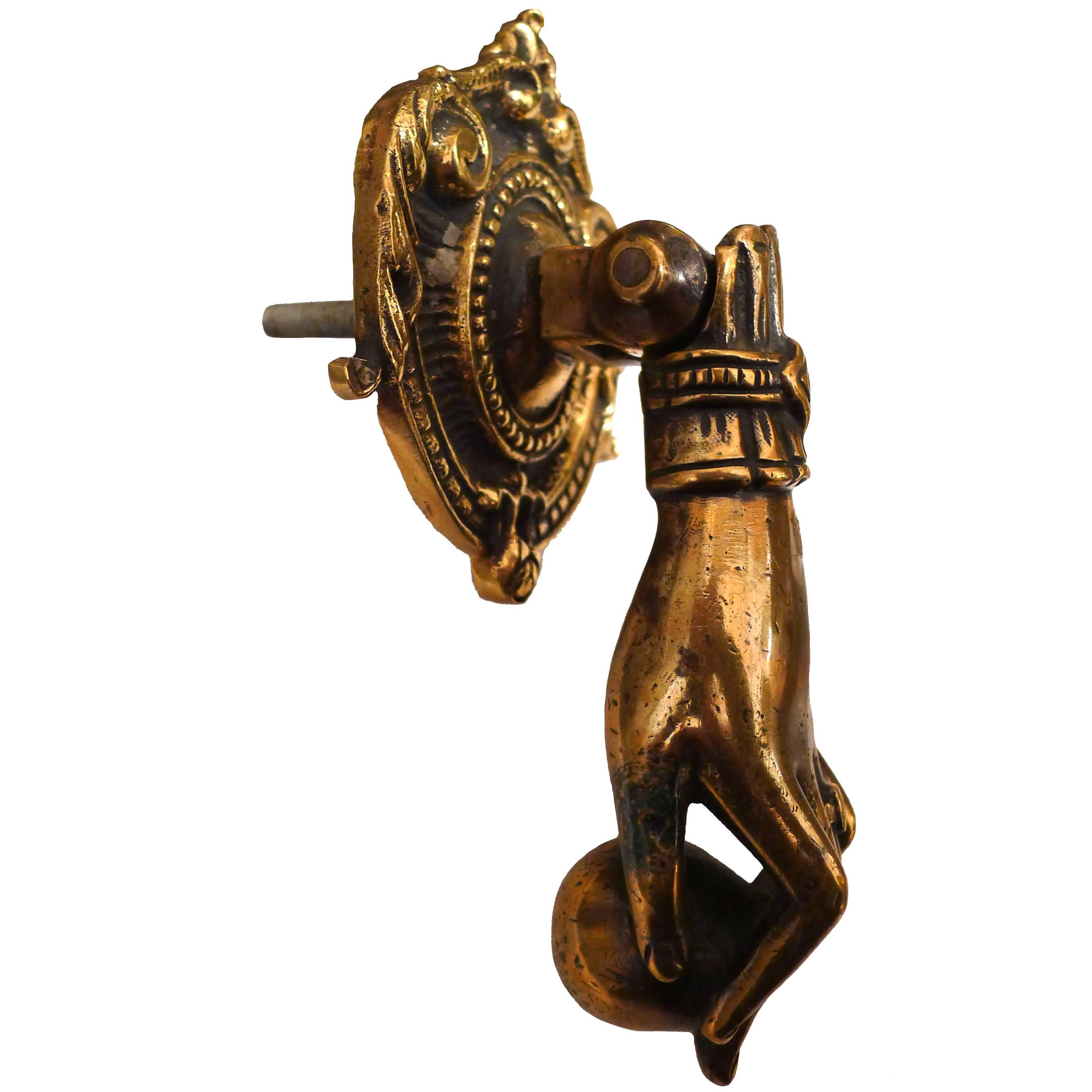 1880s Victorian Brass Hand Door Knocker
