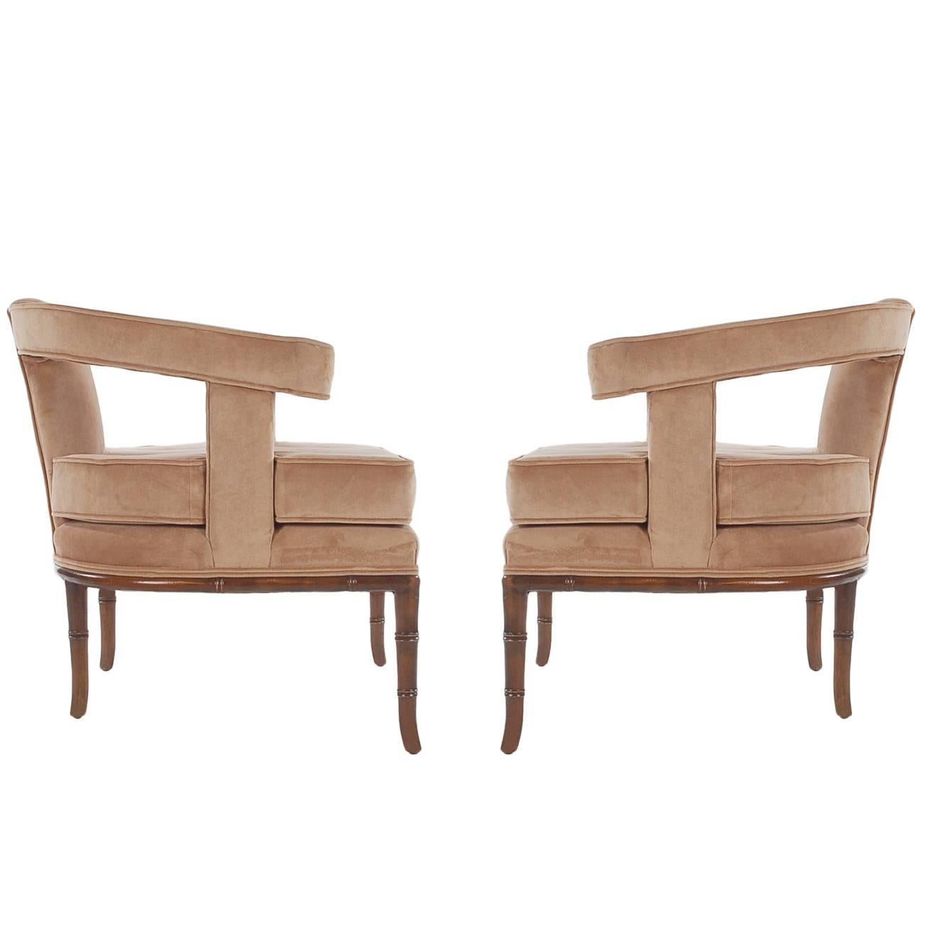 Pair of Mid-Century Velvet Lounge Chairs after Harvey Probber or James Mont