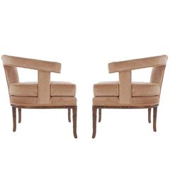 Vintage Pair of Mid-Century Velvet Lounge Chairs after Harvey Probber or James Mont