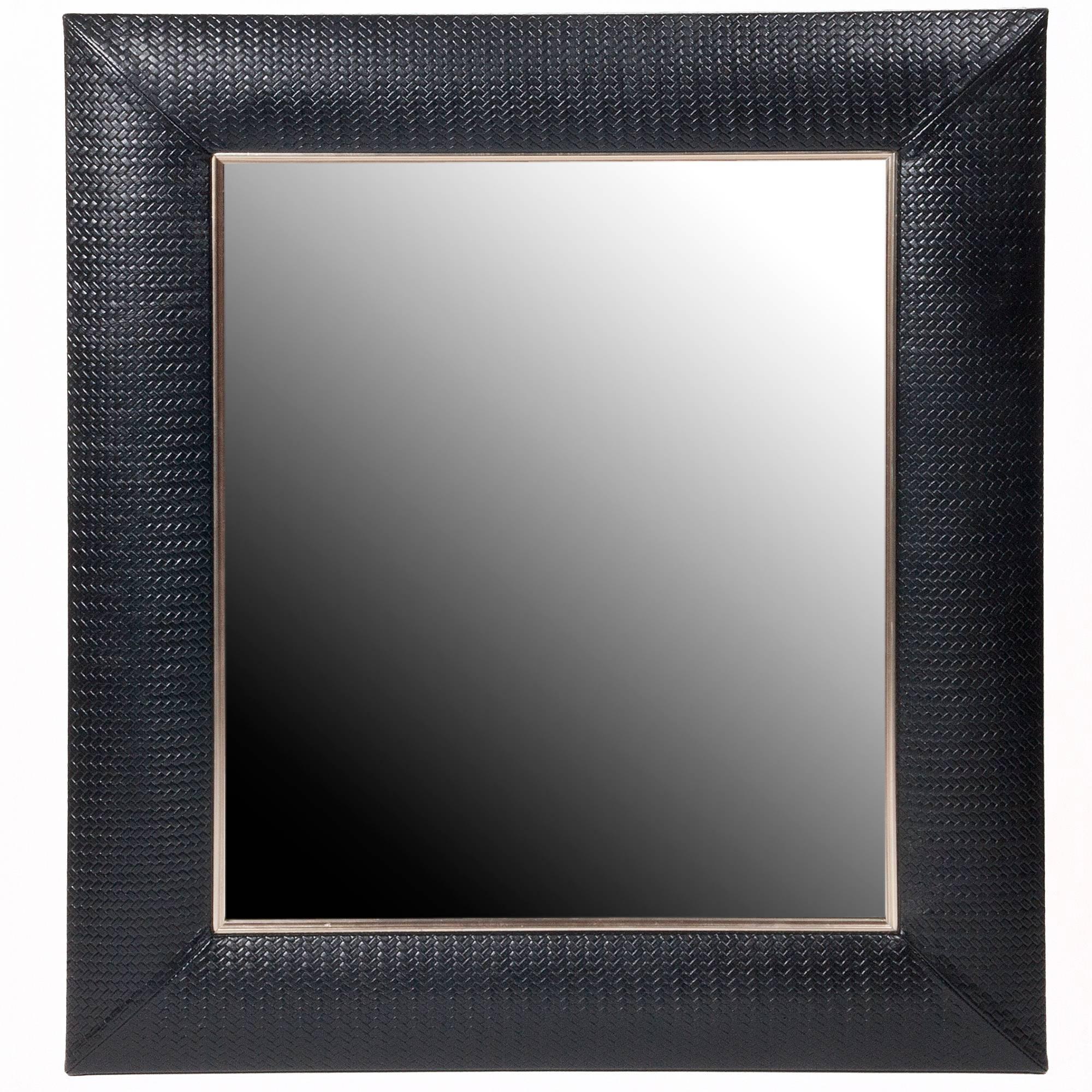Contemporary Nero Weave Leather Framed Mirror