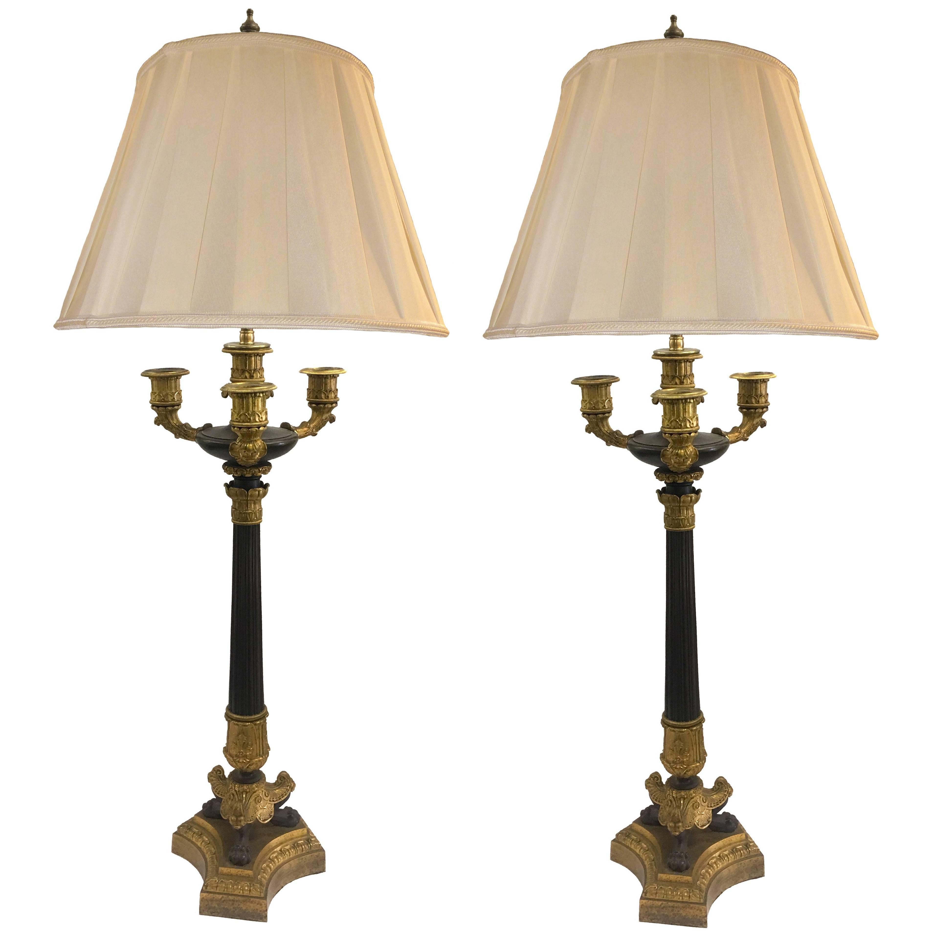 19th Century French Empire Candelabra Lamps, Pair