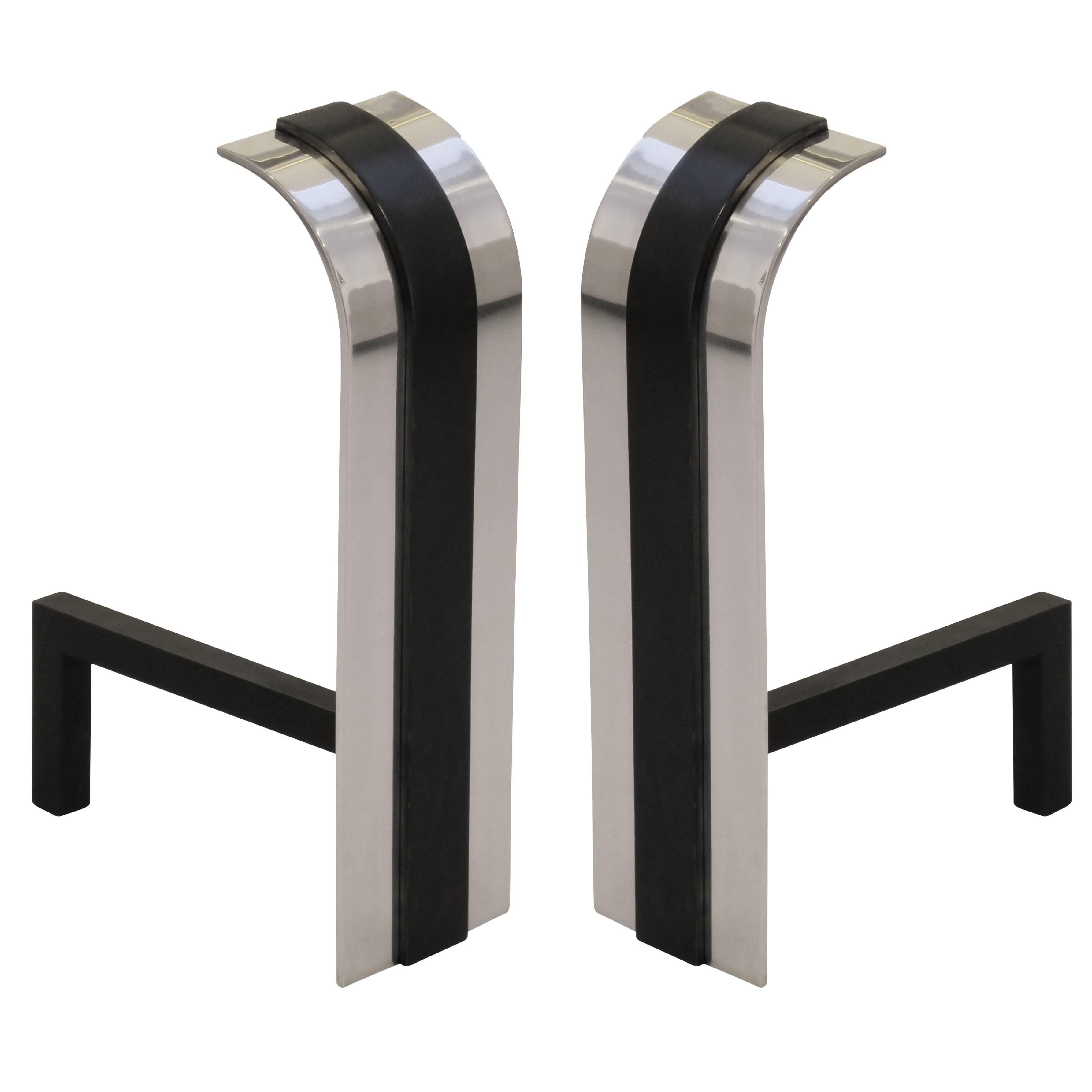 Andirons by Danny Alessandro in Polished Nickel and Matte Black