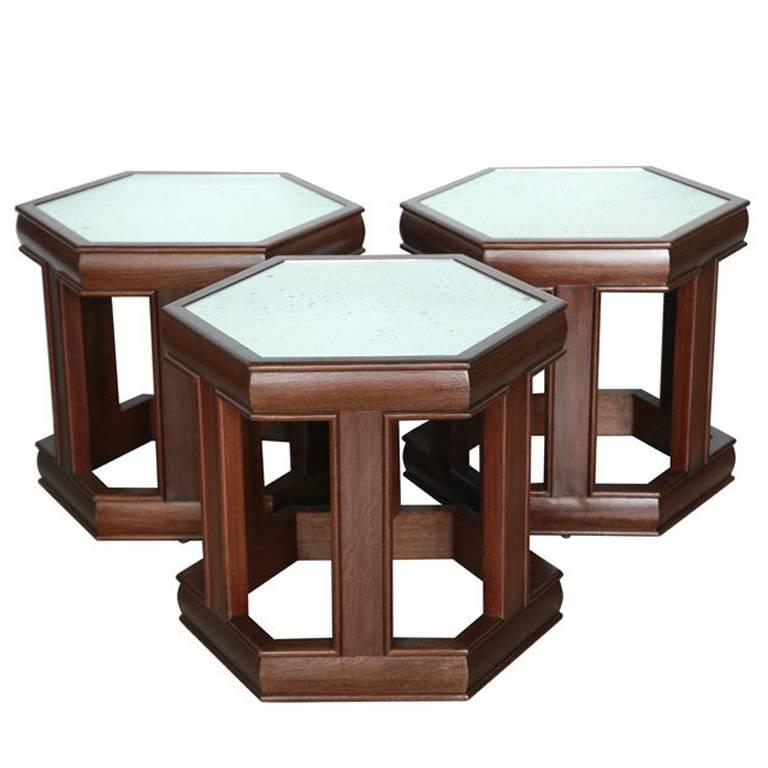 Mahogany and Mirrored Occasional Tables
