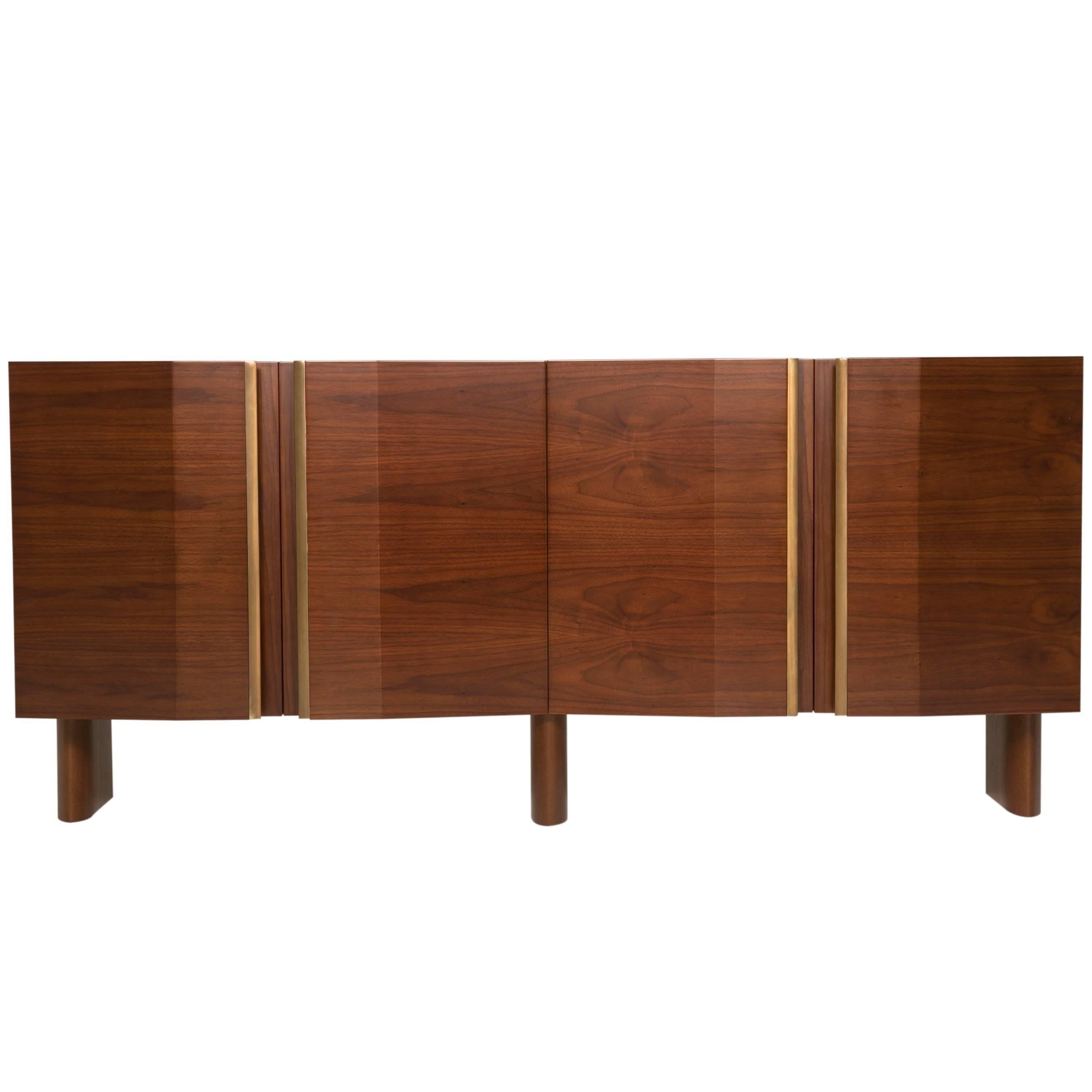 Contemporary Cognac Walnut and Brass Sideboard from France