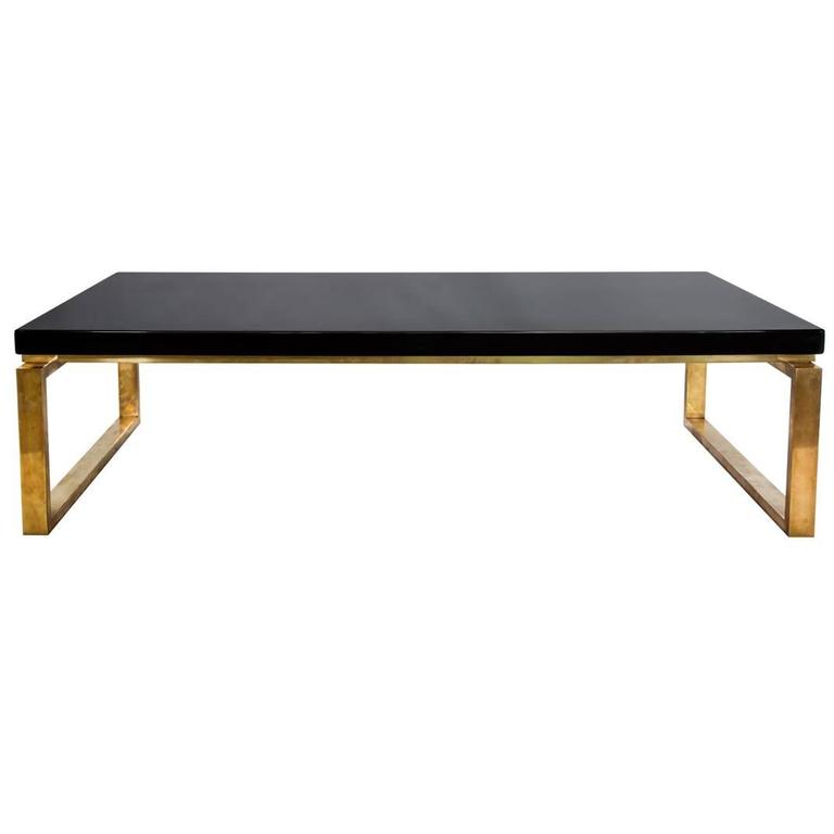 Rare Black Lacquer Top Coffee Table On Brass Base Stamped Maison Rare Black Lacquer Top Coffee Table On Brass Base Stamped Maison Charles For