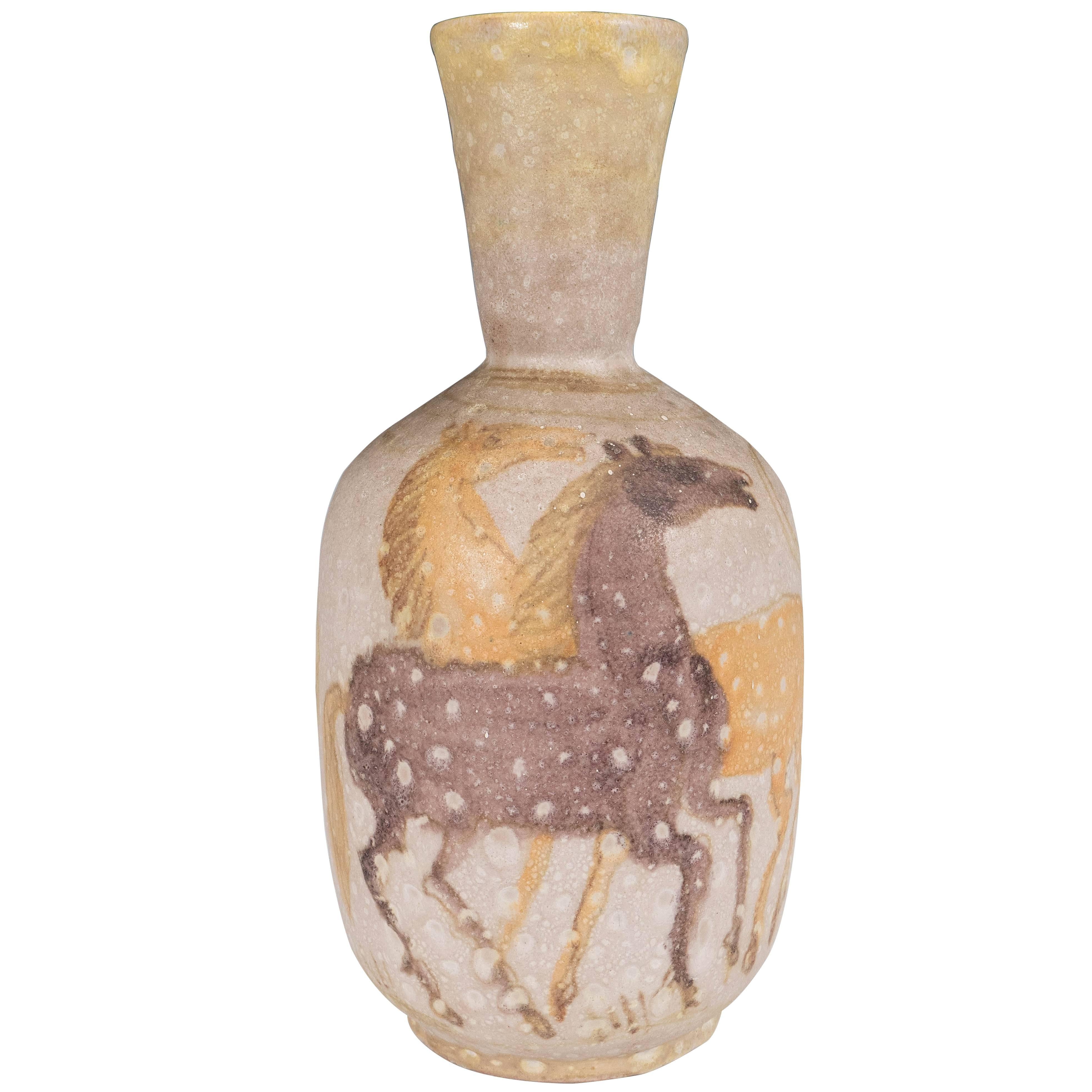 Guido Gambone Ceramic Vase with Horses