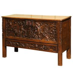 19th Century Carved Oak Blanket Chest from Normandy