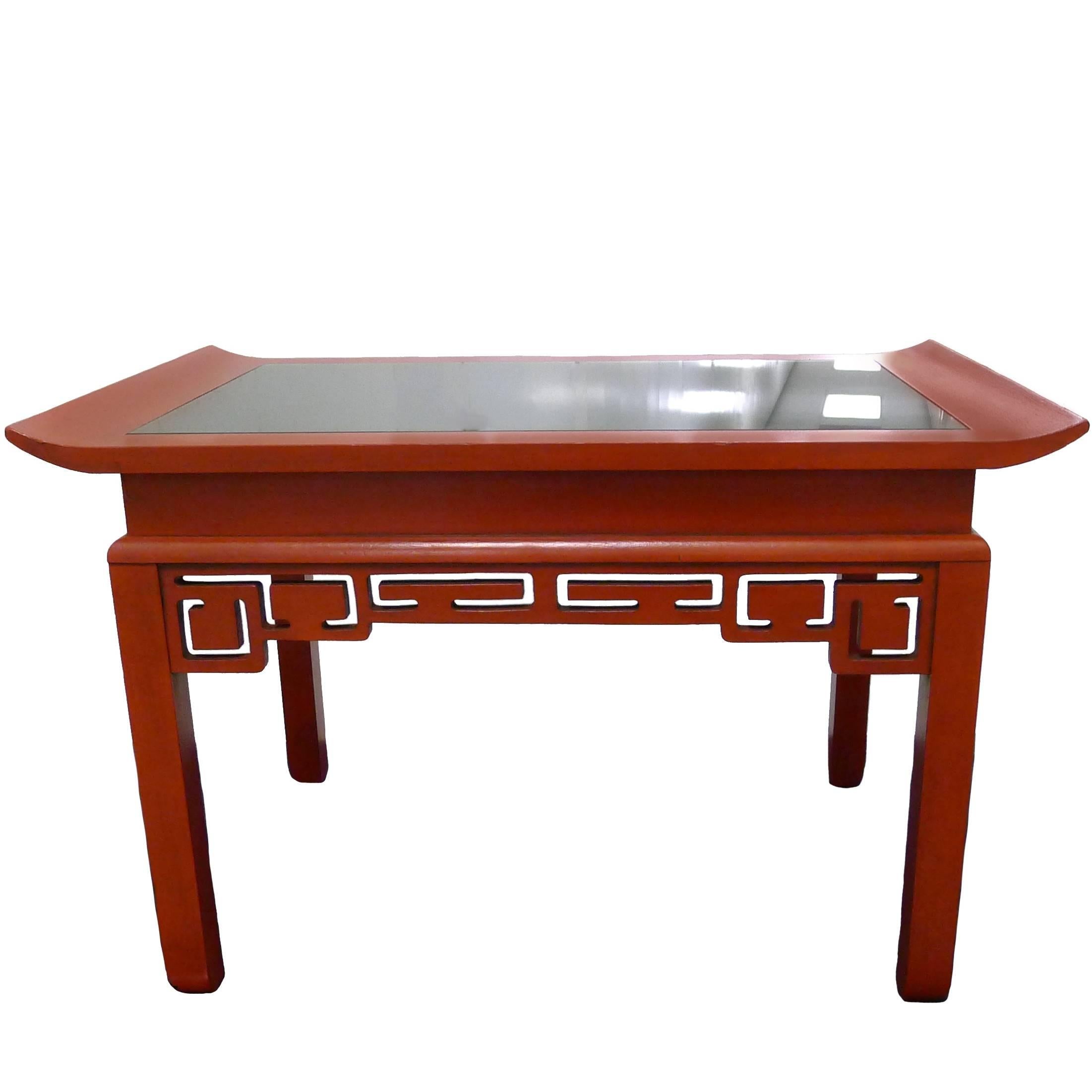 Chinoiserie Red Painted and Mirror Cocktail Table by Kittinger