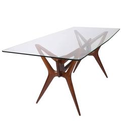 Campo and Graffi attributed beech-wood table with glass top, Italy circa 1950