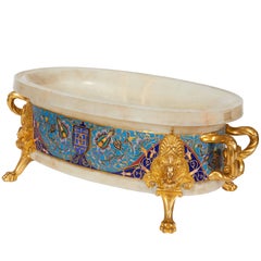 Ormolu Cloisonné Champleve Enamel Onyx Jardiniere Centerpiece, F. Barbedienne