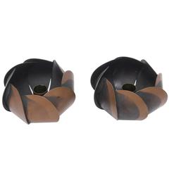 Sculptural Rebajes Blackened Copper /Copper Modernist Mid Century Candlesticks 2