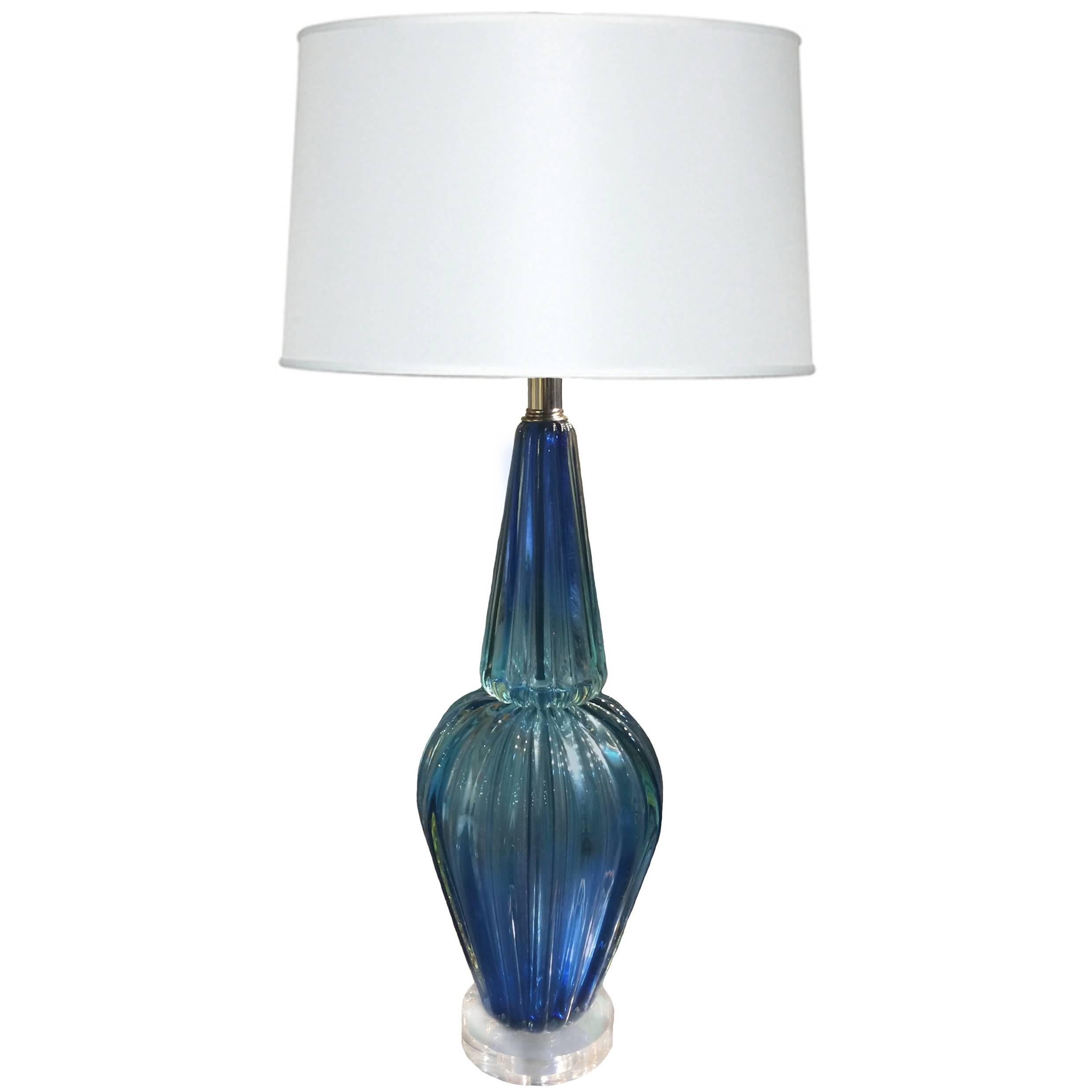 Mid-Century Murano Seguso Blue Glass Lamp