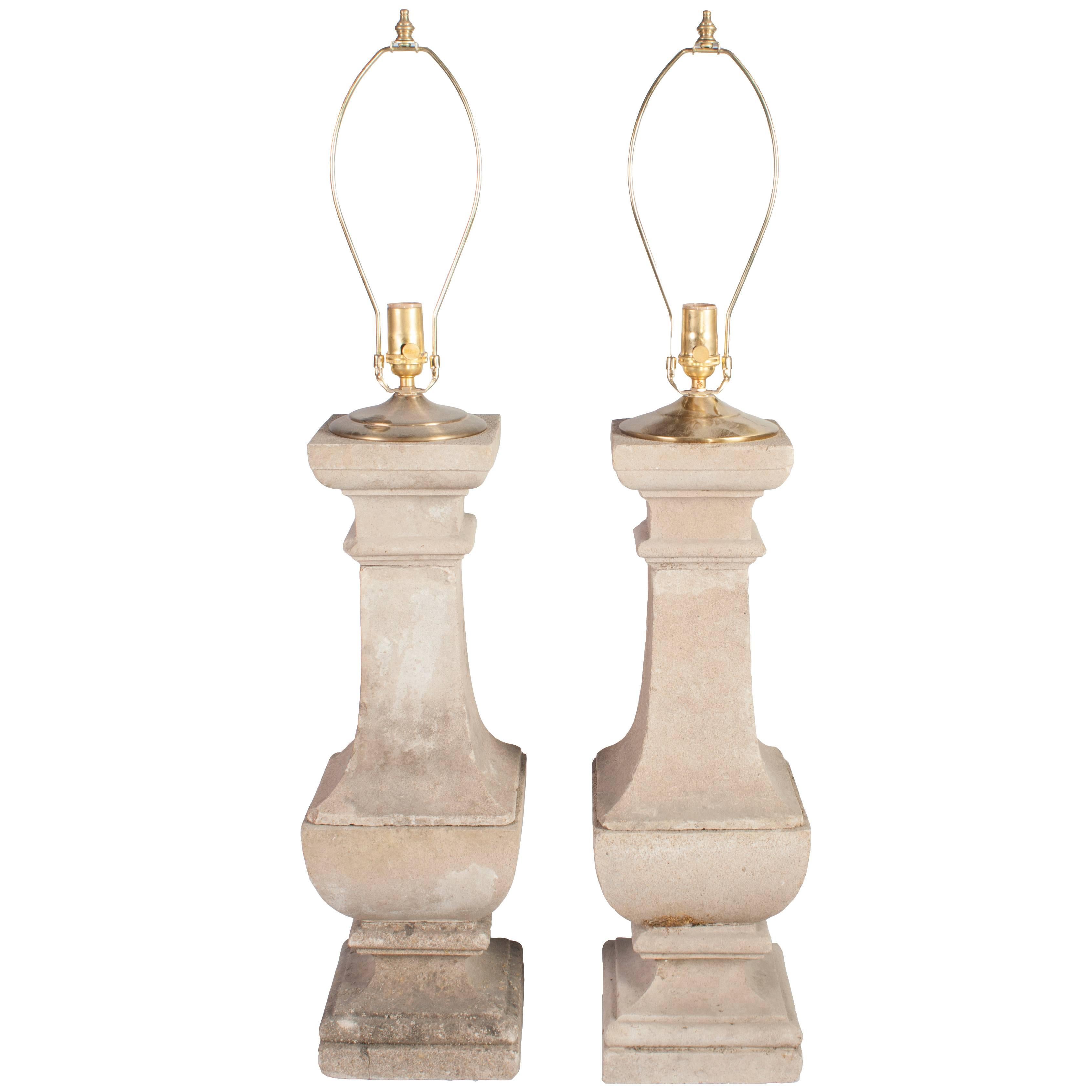 Pair of Composite Stone Baluster Lamps