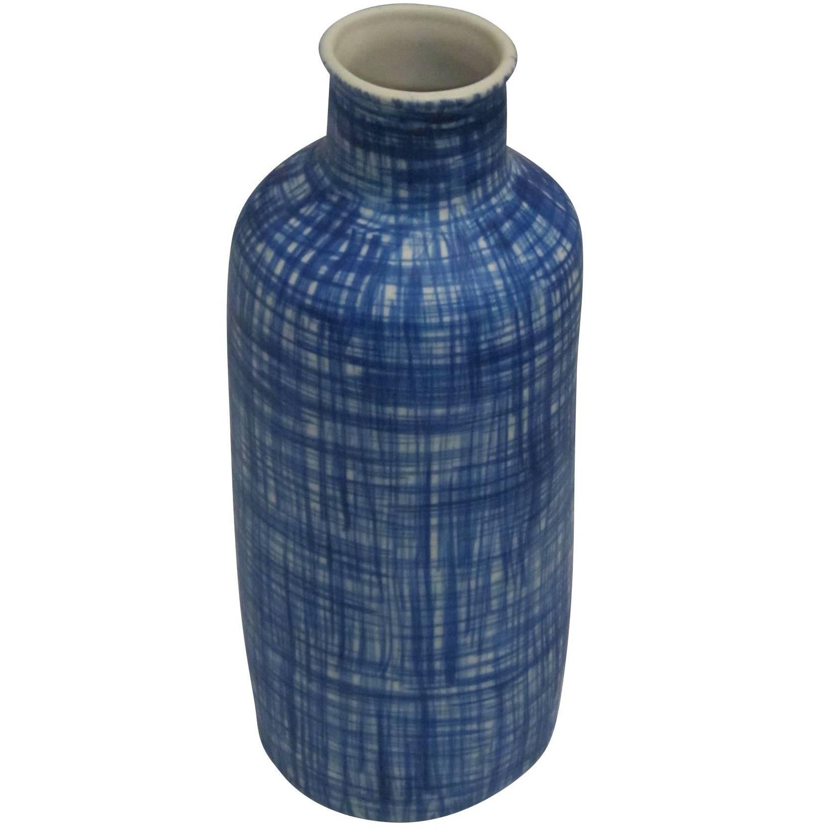 Stoneware Royal Blue Hashtag Pattern Vase, China, Contemporary