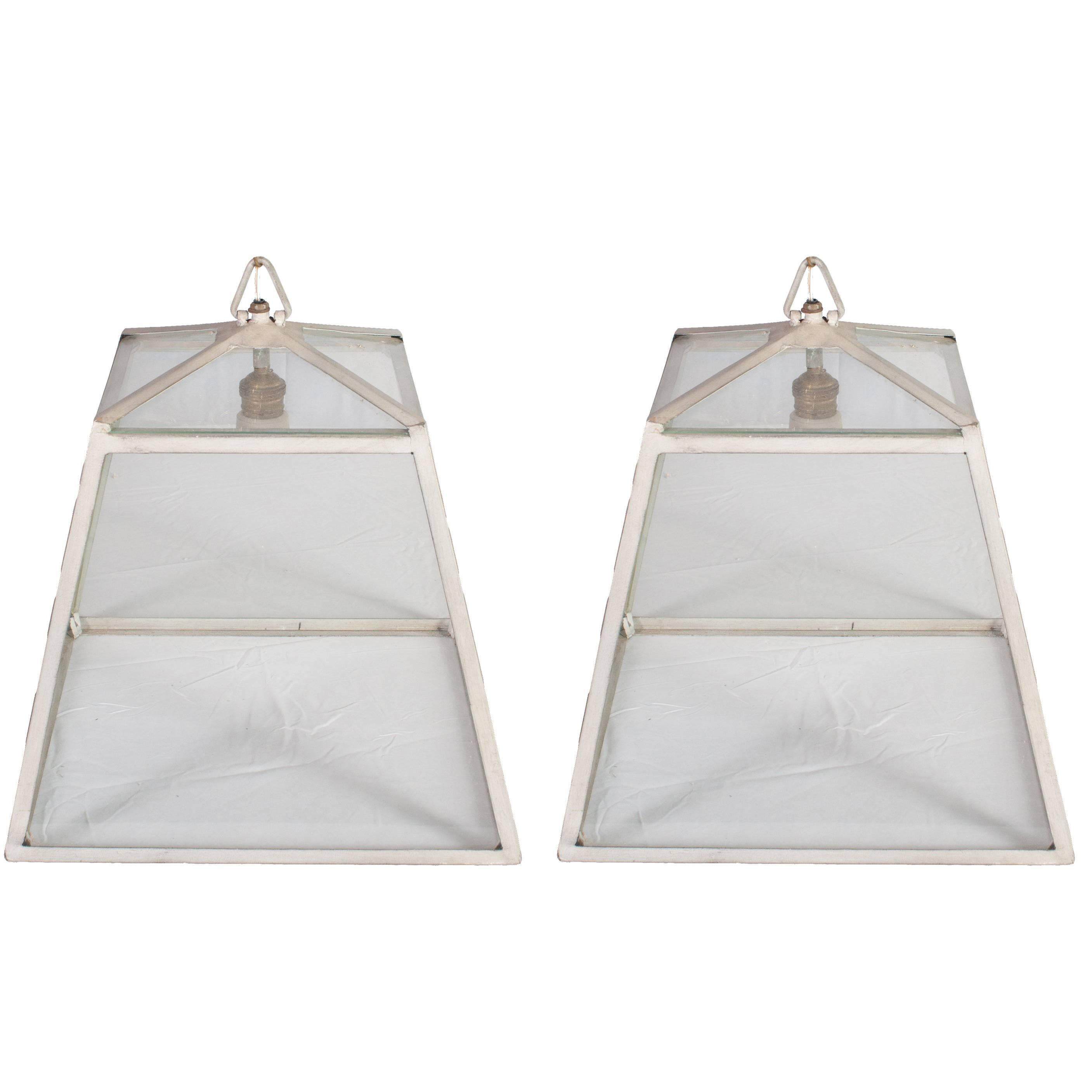 Trapezoidal Glass and Metal Frame Herve Baume Lanterns