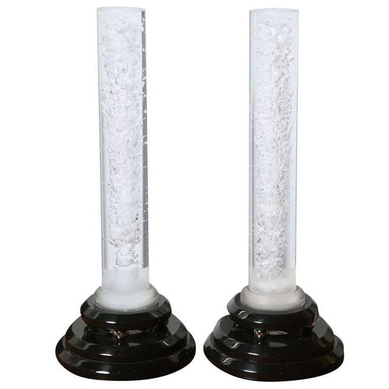 Pair of Haziza Lucite "Bubble" Lamps For Sale