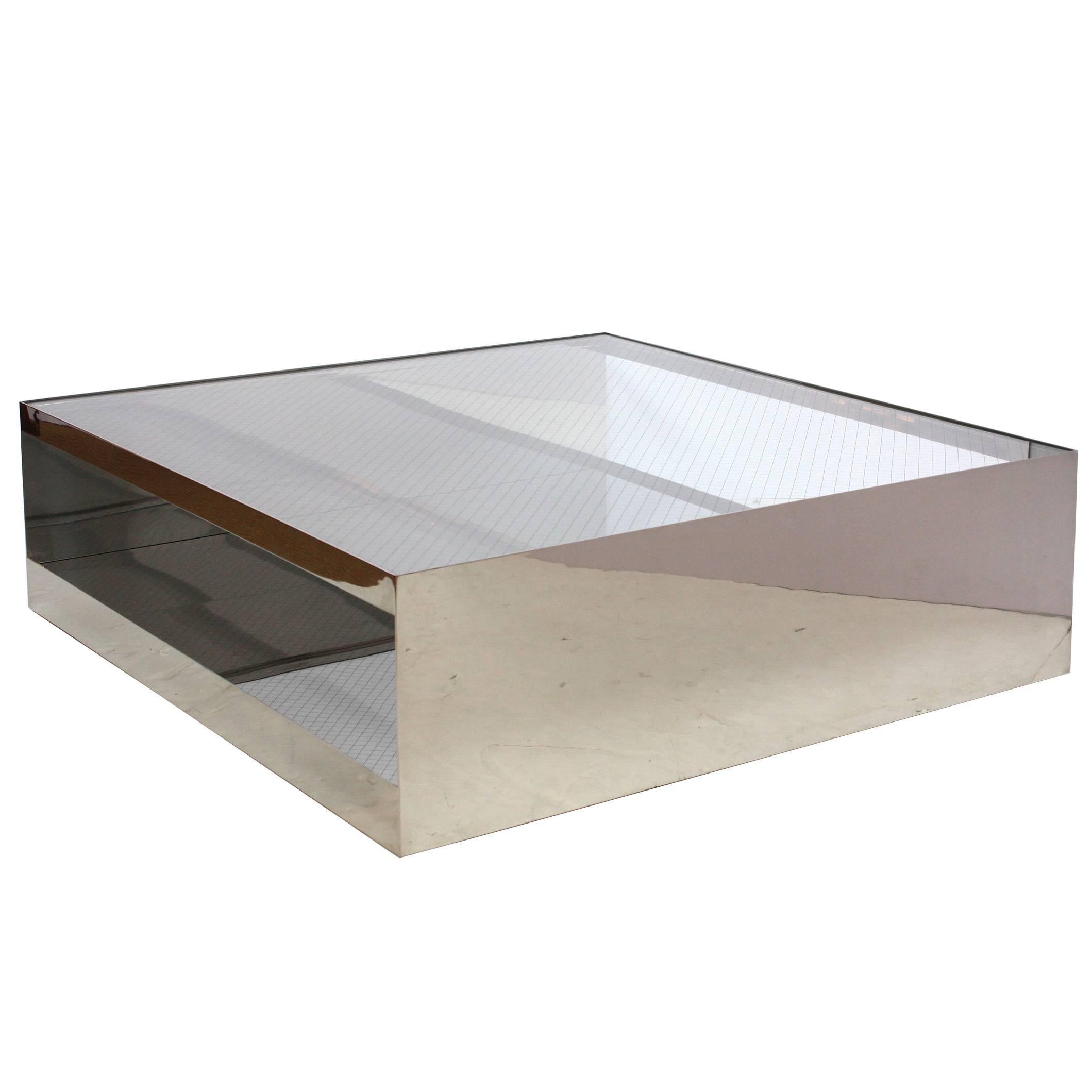 Joseph D'Urso's Industrial Coffee Table of Steel and Glass, Knoll International