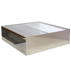 Vintage Joseph D'Urso's Industrial Coffee Table of Steel and Glass, Knoll International