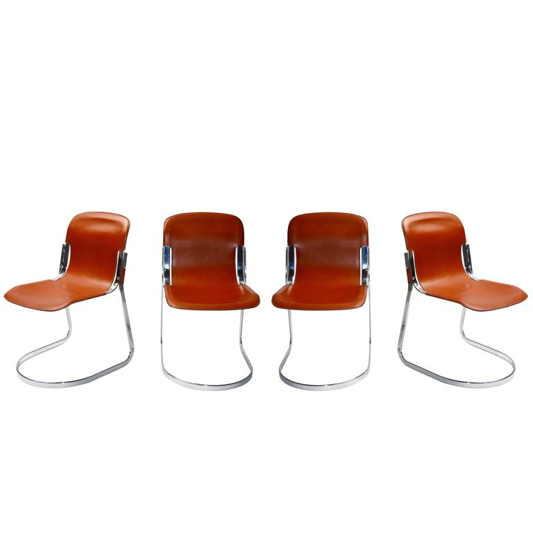 Set Of Four Italian Steel And Saddle Leather Dining Chairs For Set Of Four Italian Steel And Saddle Leather Dining Chairs For