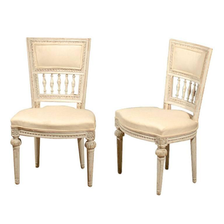 Pair of Swedish Late 18th Century Period Gustavian Painted Wood Side Chairs