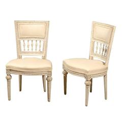 Pair of Swedish Late 18th Century Period Gustavian Painted Wood Side Chairs