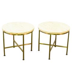 Travertine and Brass Occasional Tables by Paul McCobb for Directional 