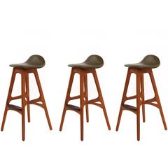 Three Teak Rosewood and Leather Barstools by Erik Buch