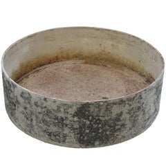 French Round Fiber Cement Planter with Residual Red Paint