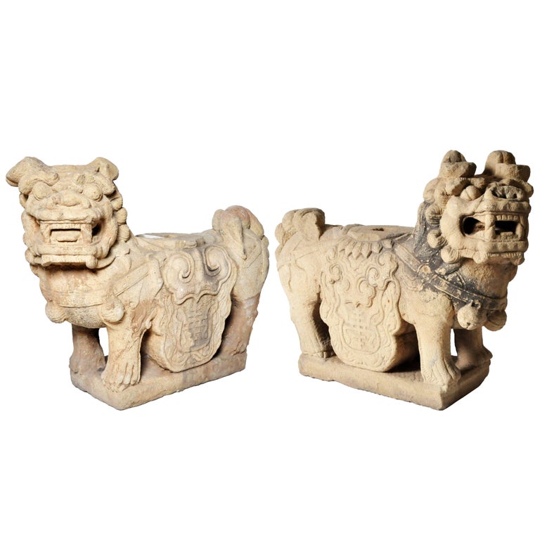 Pair of Chinese Stone Guardian Lions For Sale at 1stDibs chinese guardian lions for sale