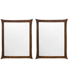 Antique Pair of Early 20th Century French Carved Wood Wall Mirrors, France, circa 1910