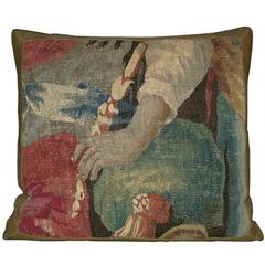 Antique Flemish Tapestry Pillow 17th Century