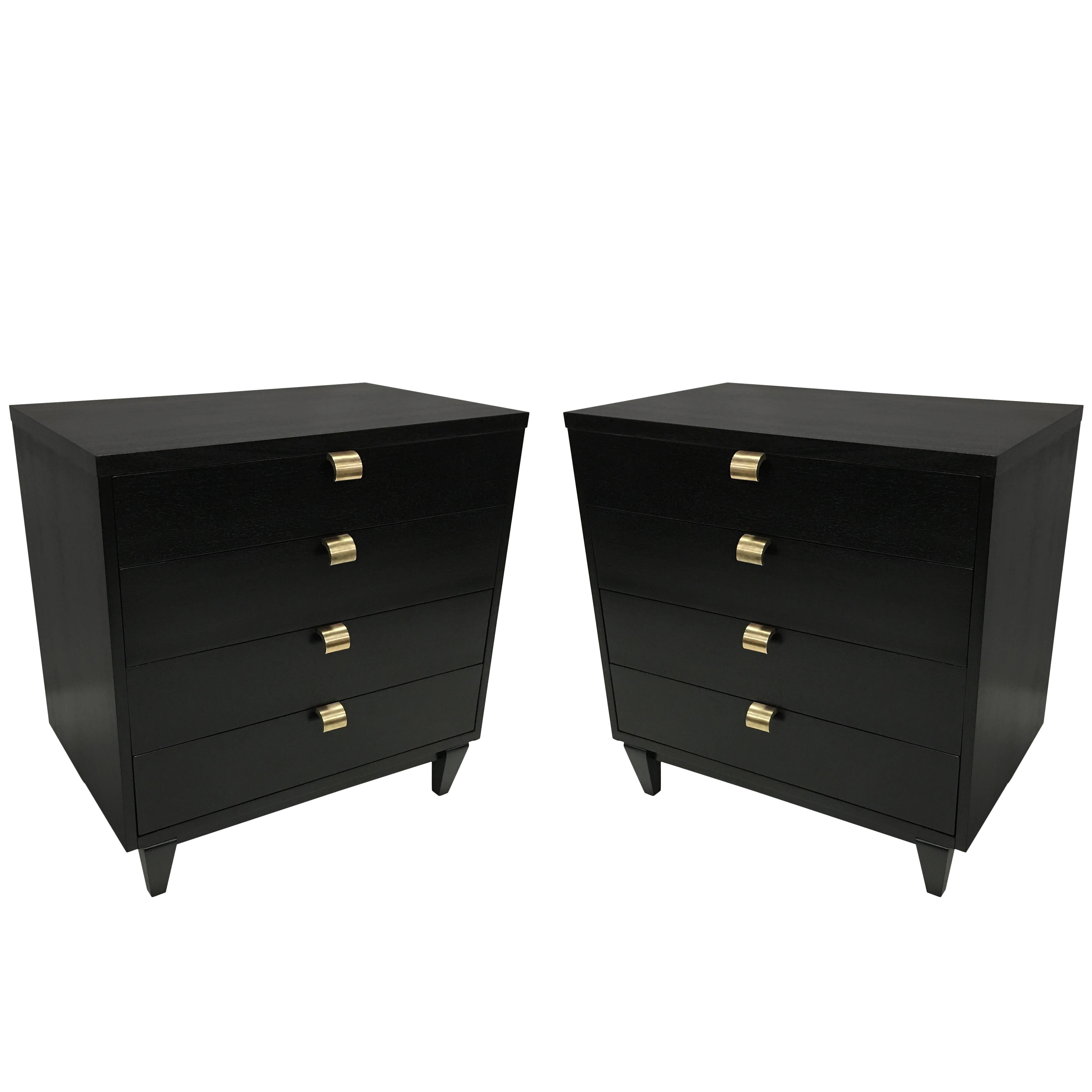 Pair of Ebonized Mahogany and Brass Bachelors Chests by Merton Gershun