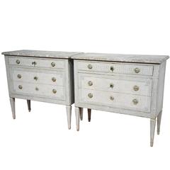 Pair of Antique Louis XVI Painted Commodes Chests of Drawers