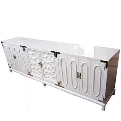 Vintage White Lacquered and Nickel Silver Cabinet or Buffet 11