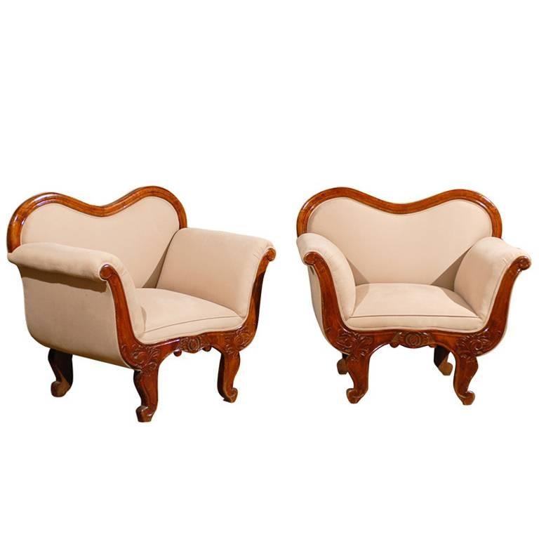 Pair of 19th Century Large-Scale Swedish Wooden Club Chairs