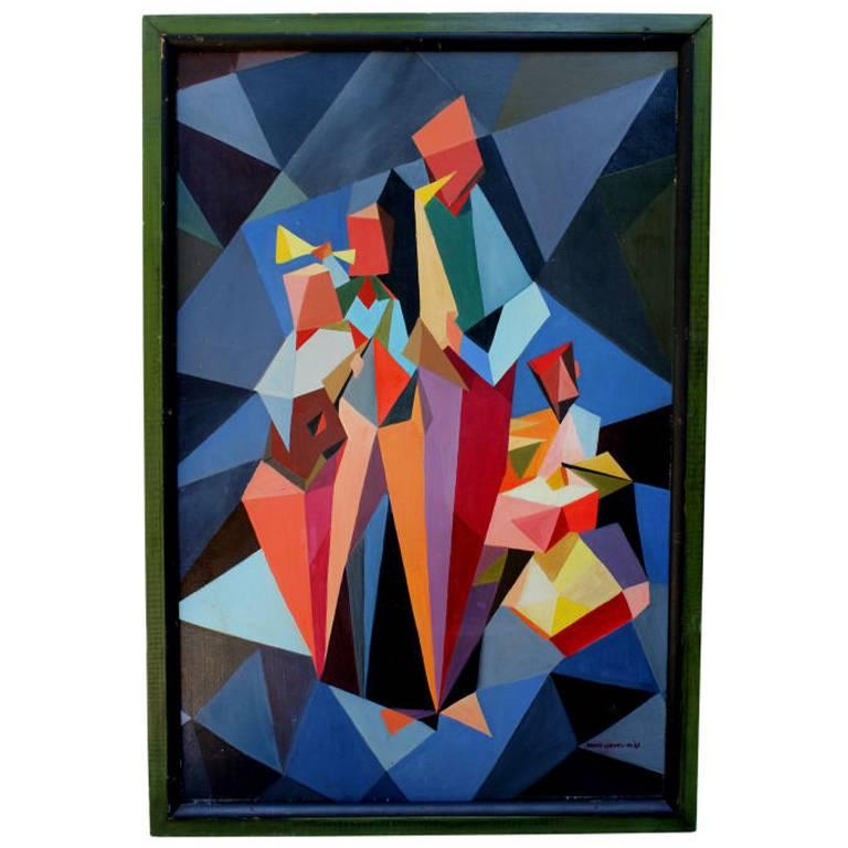 Cubist Oil on Board by David Llewellyn, Dated 1967