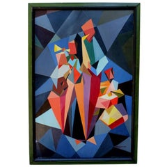 Cubist Oil on Board by David Llewellyn, Dated 1967