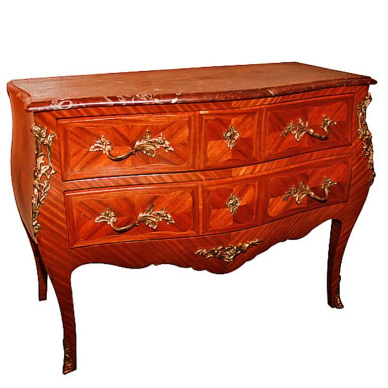 Louis XV Style Parquetry Inlaid Bombe Commode, Late 19th-Early 20th Century