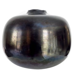 Monumental Italian Murano Black Blown Glass Vessel Vase by Massimo Micheluzzi